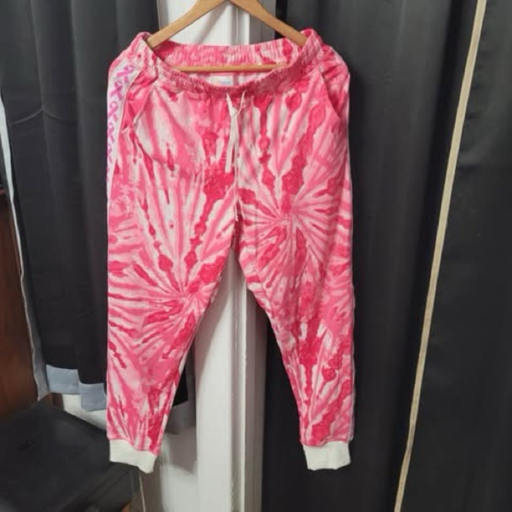 LuLaRoe Womens Sz L Breast Cancer Awareness Clothing Pink Tie-dye Jogger Sweats